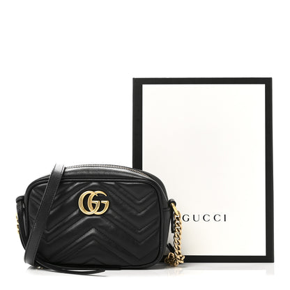 Gucci Calfskin Matelasse Mini GG Marmont Chain Shoulder Bag Black 11 of 11