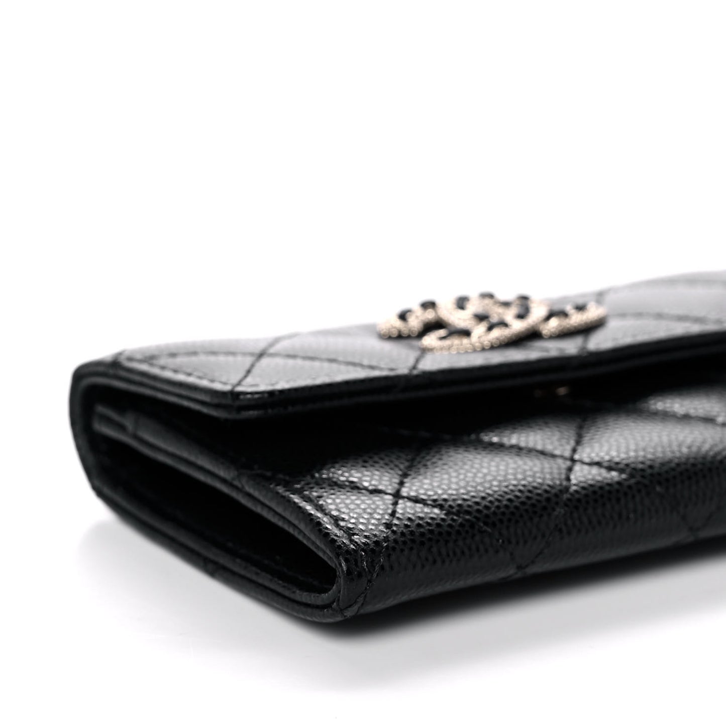 Caviar Quilted Crystal CC Flap Card Holder Black