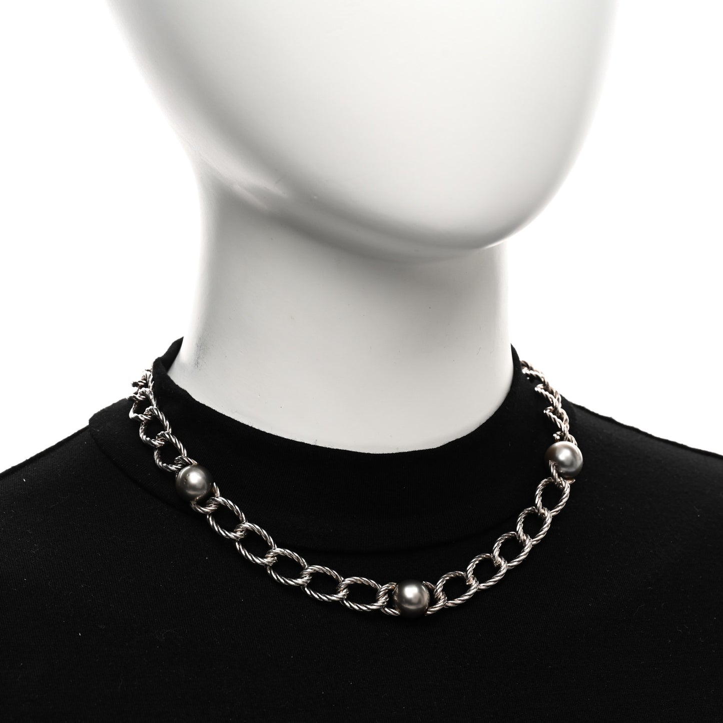 Sterling Silver Tahitian Pearl Cable Necklace