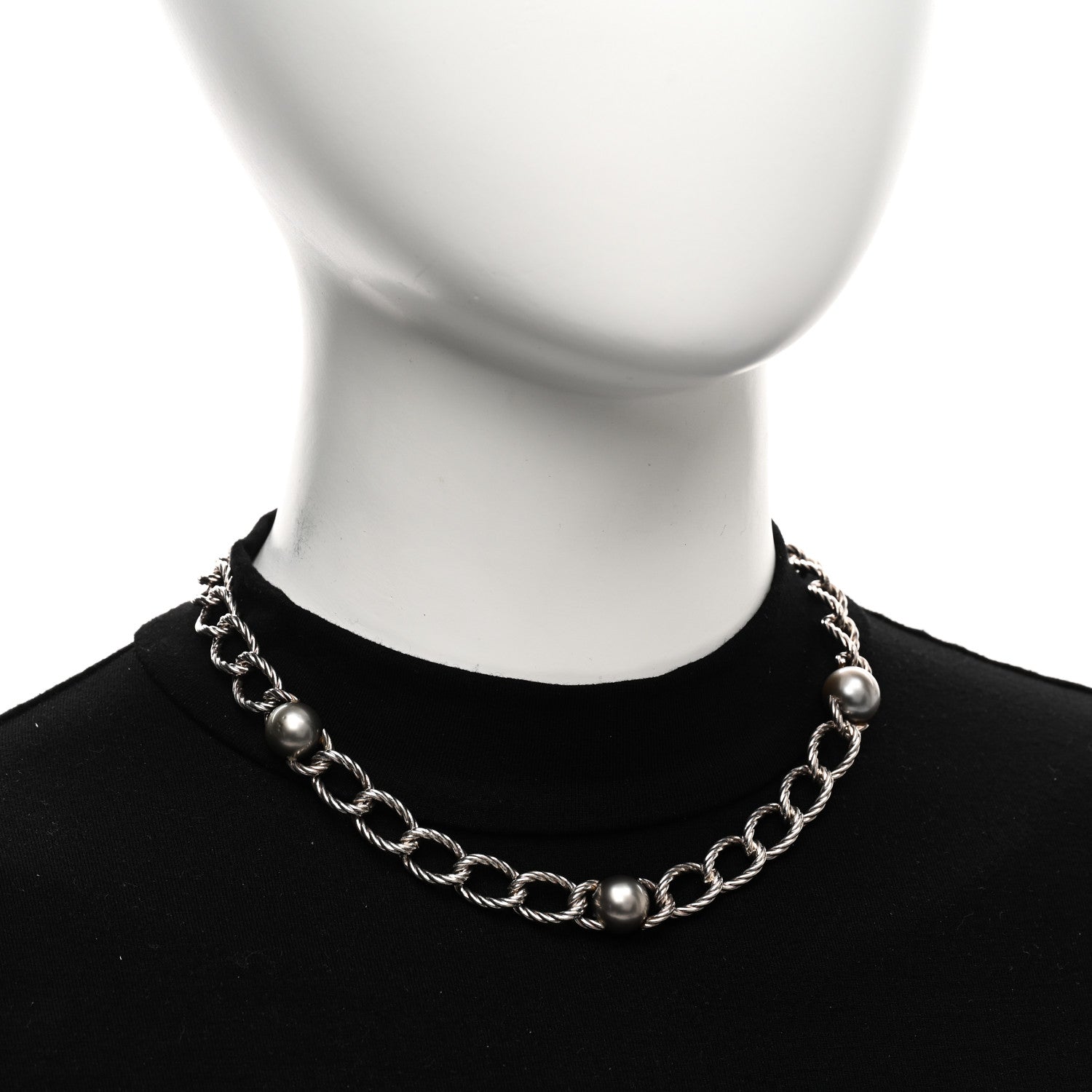 David Yurman Sterling Silver Tahitian Pearl Cable Necklace 2 of 4