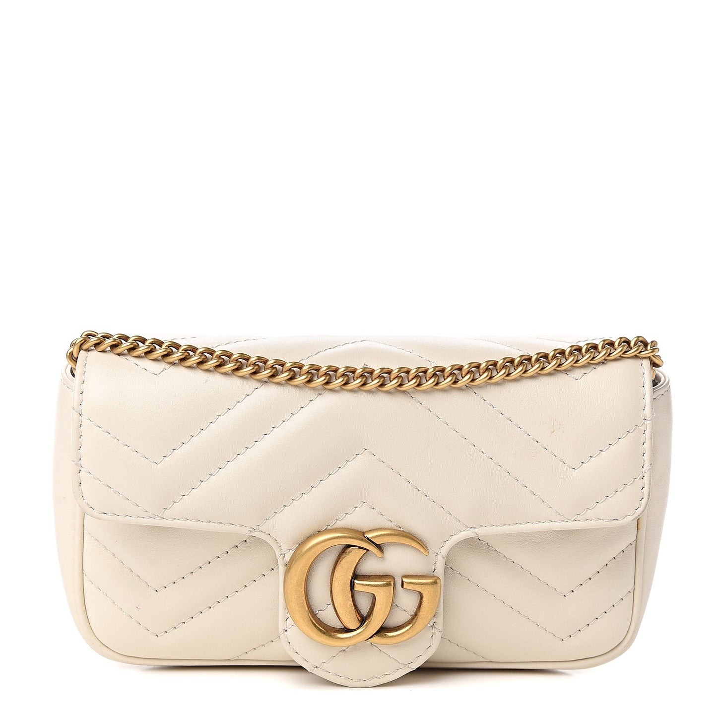 Calfskin Matelasse Super Mini GG Marmont Shoulder Bag White