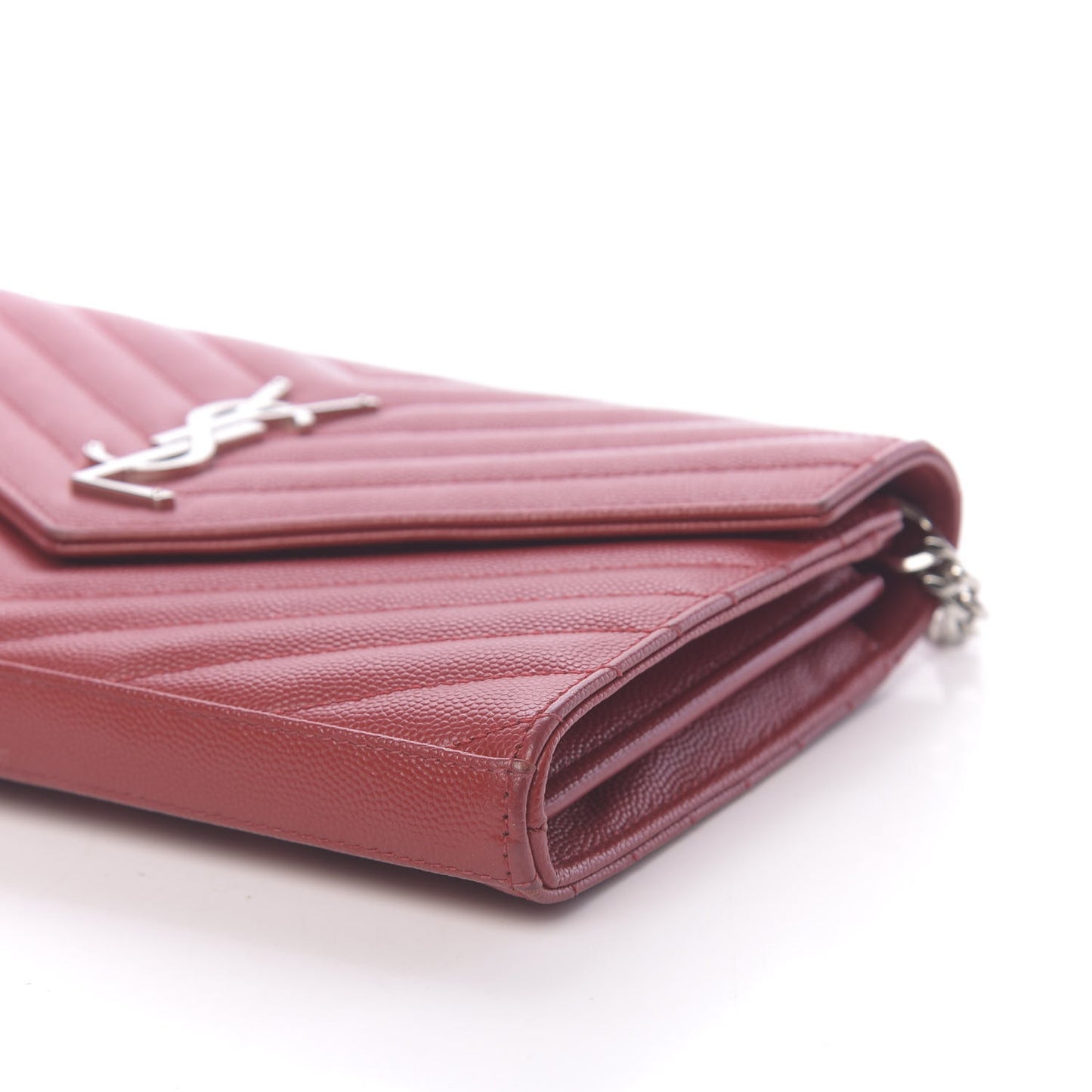 Grain De Poudre Matelasse Chevron Monogram Chain Wallet Rouge Eros