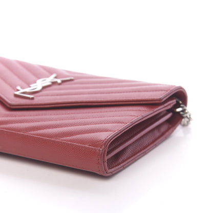 Saint Laurent Grain De Poudre Matelasse Chevron Monogram Chain Wallet Rouge Eros 8 of 10
