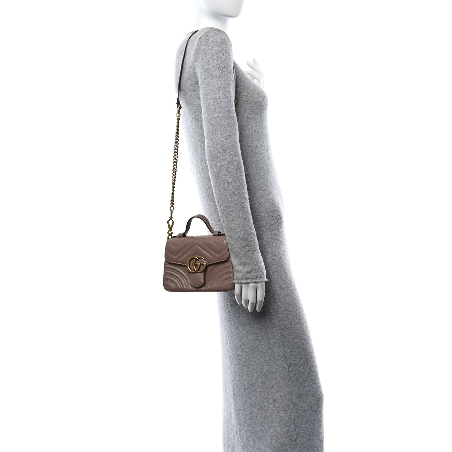 Calfskin Matelasse Mini GG Marmont Top Handle Shoulder Bag Porcelain Rose