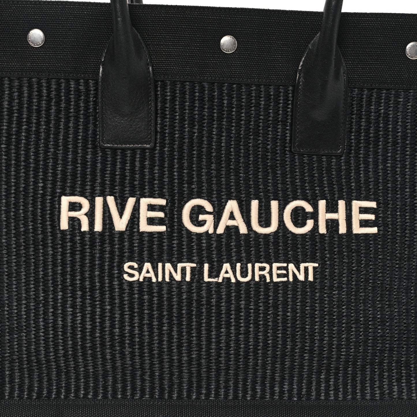 Raffia Linen Calfskin Rive Gauche Tote Black