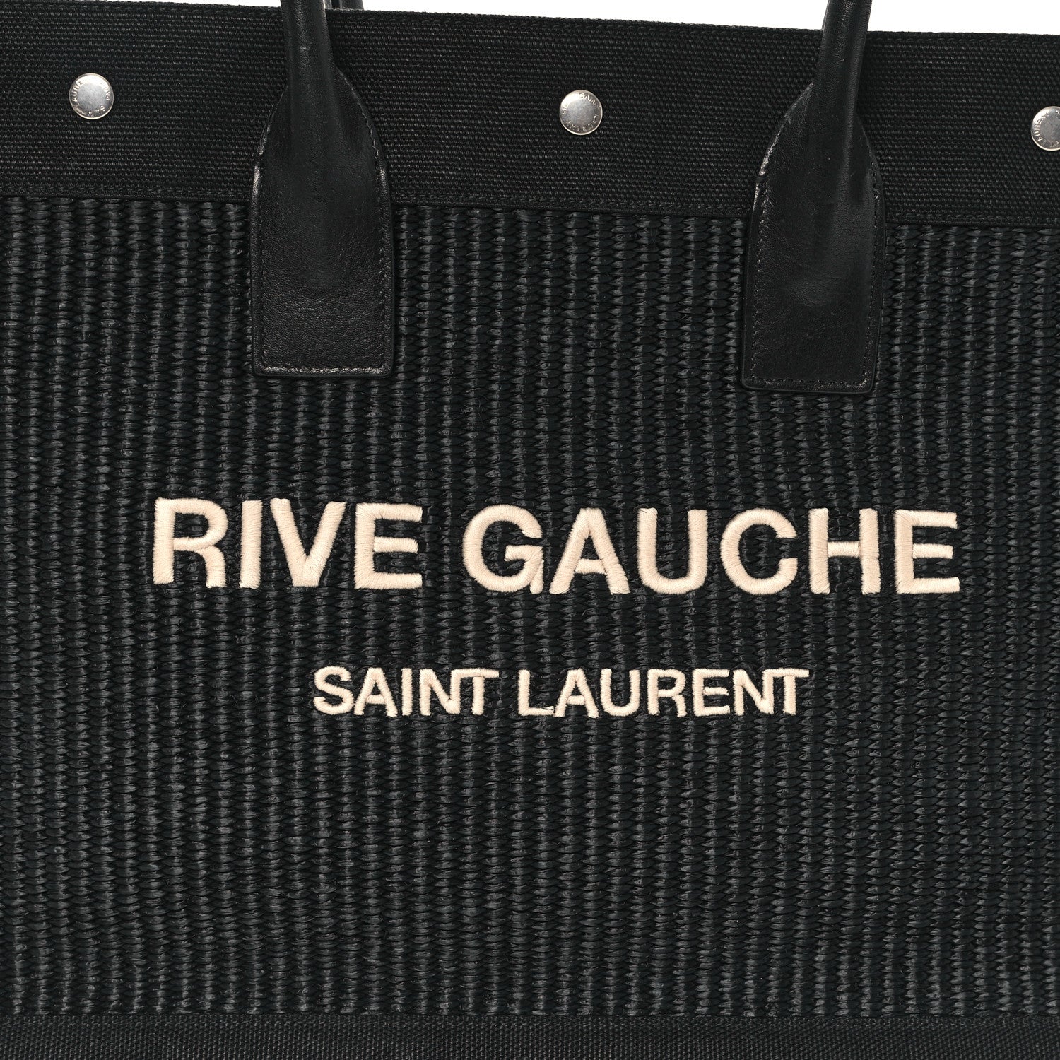 Saint Laurent Raffia Linen Calfskin Rive Gauche Tote Black 8 of 10