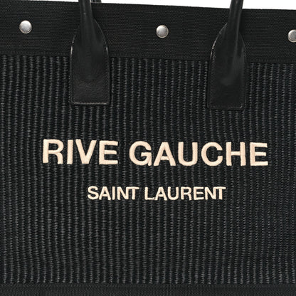 Saint Laurent Raffia Linen Calfskin Rive Gauche Tote Black 8 of 10
