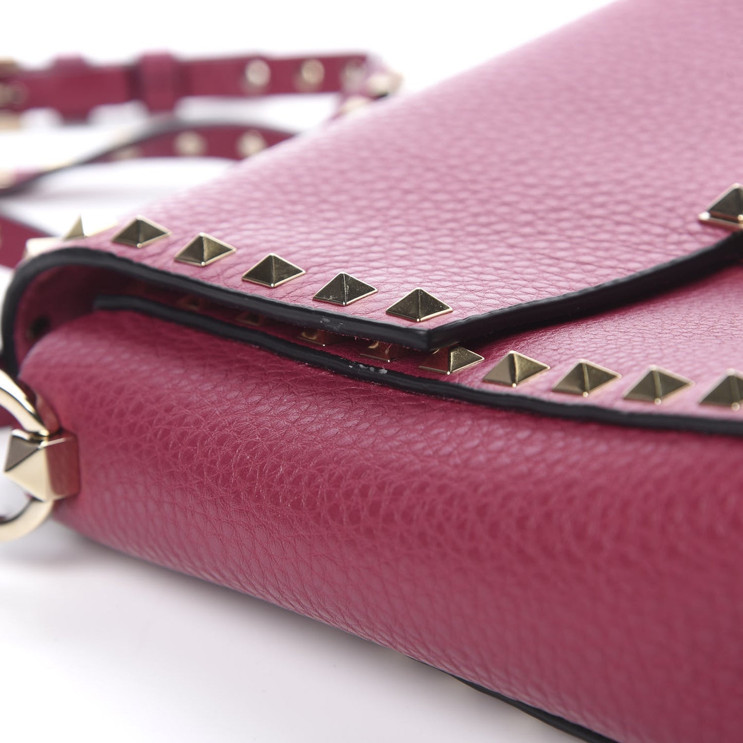 Pebbled Calfskin Rockstud Flip Lock Flap Messenger Raspberry