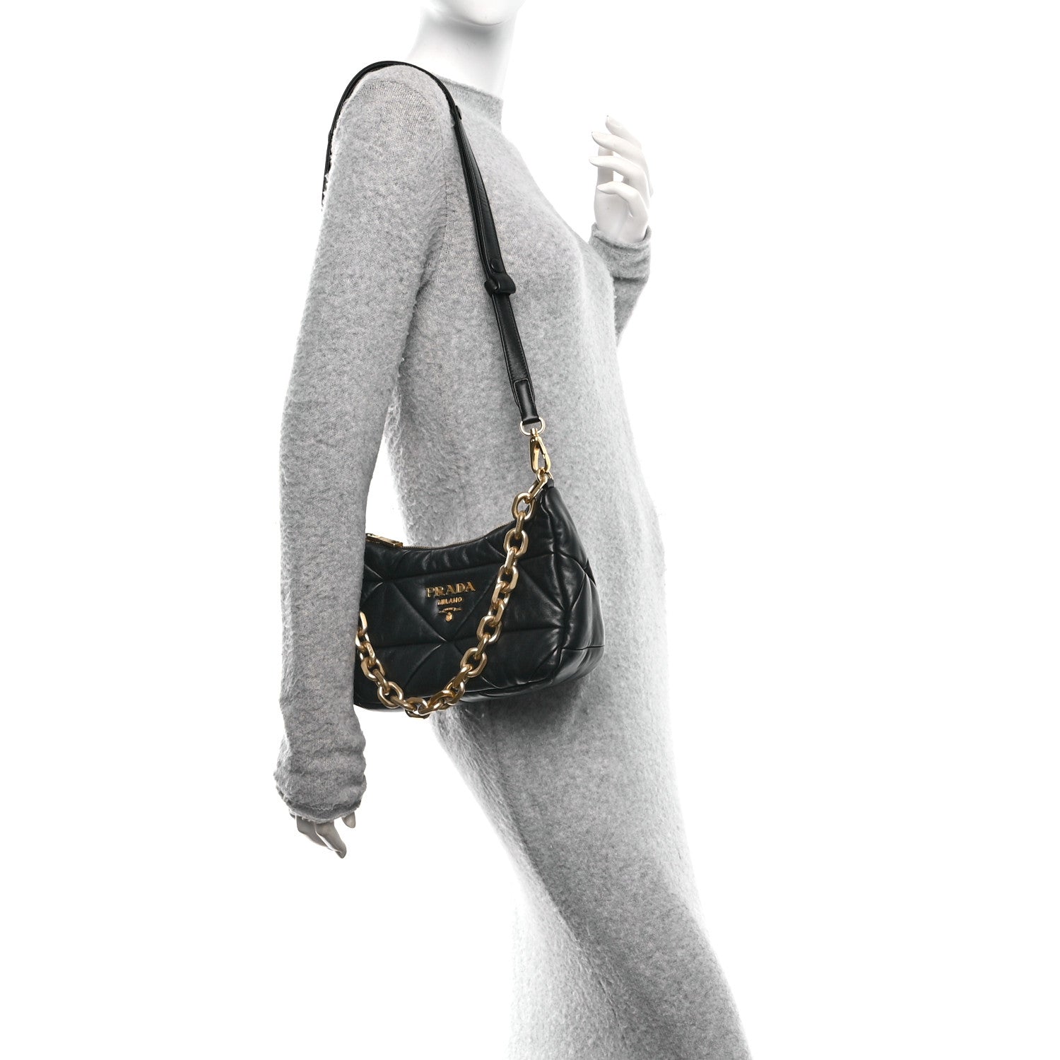 Prada Nappa Triangle Quilted Patchwork System Bag Black 2 of 9