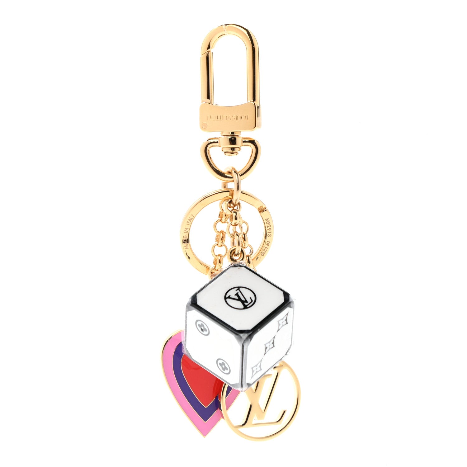 Louis Vuitton Metal Resin Game On Dice and Heart Charm Key Holder Gold 1 of 10