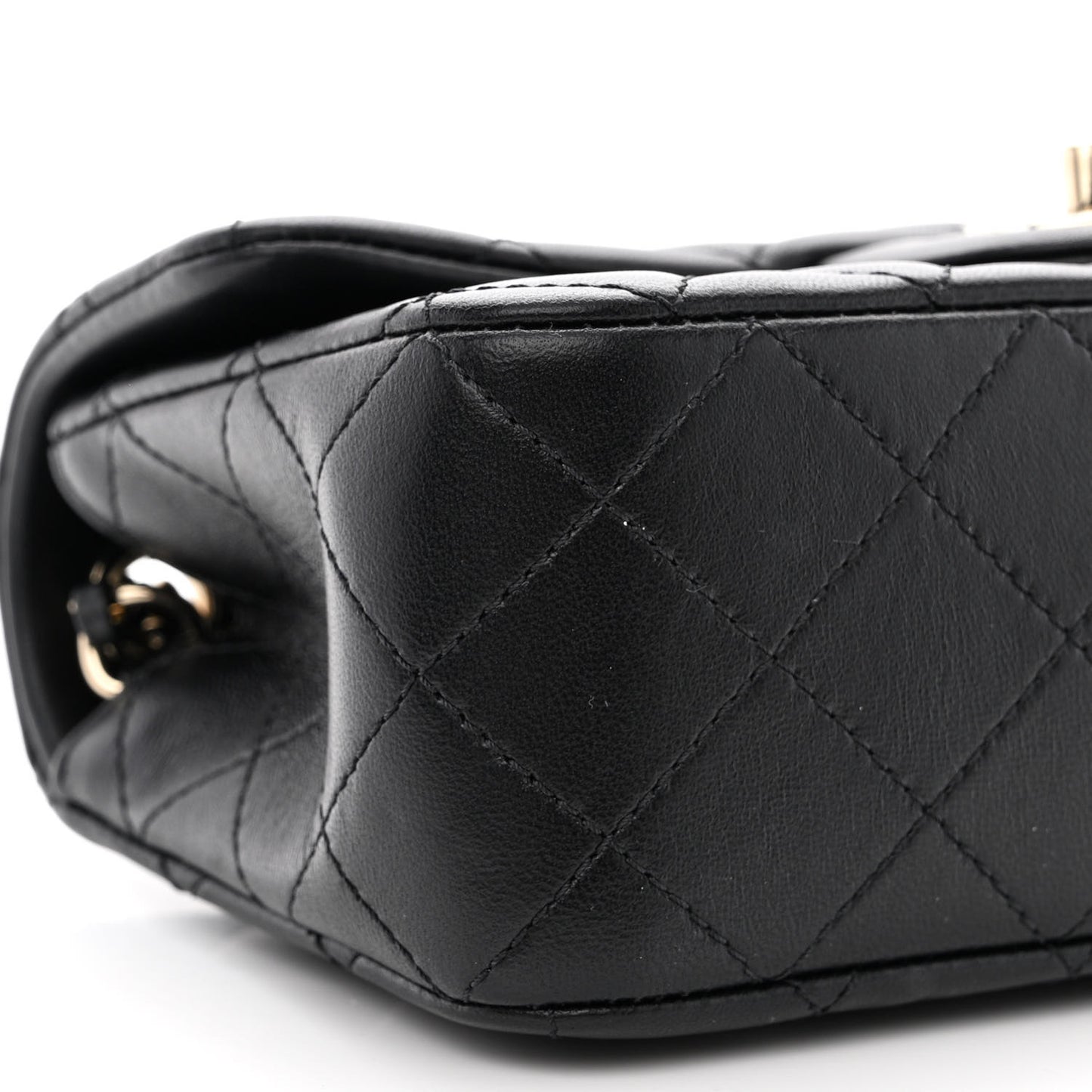 Lambskin Quilted Enamel Mini Rectangular Pearl Crush Flap Black