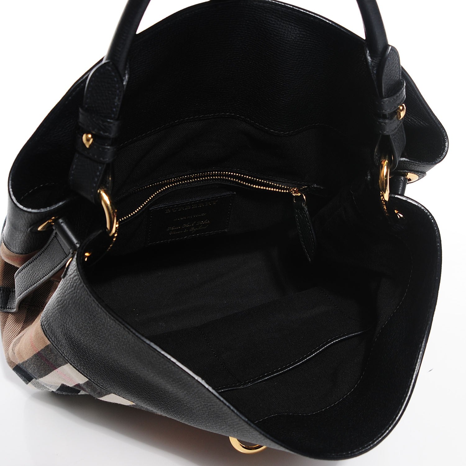 Burberry Grainy Calfskin House Check Medium Sycamore Hobo Black 5 of 8
