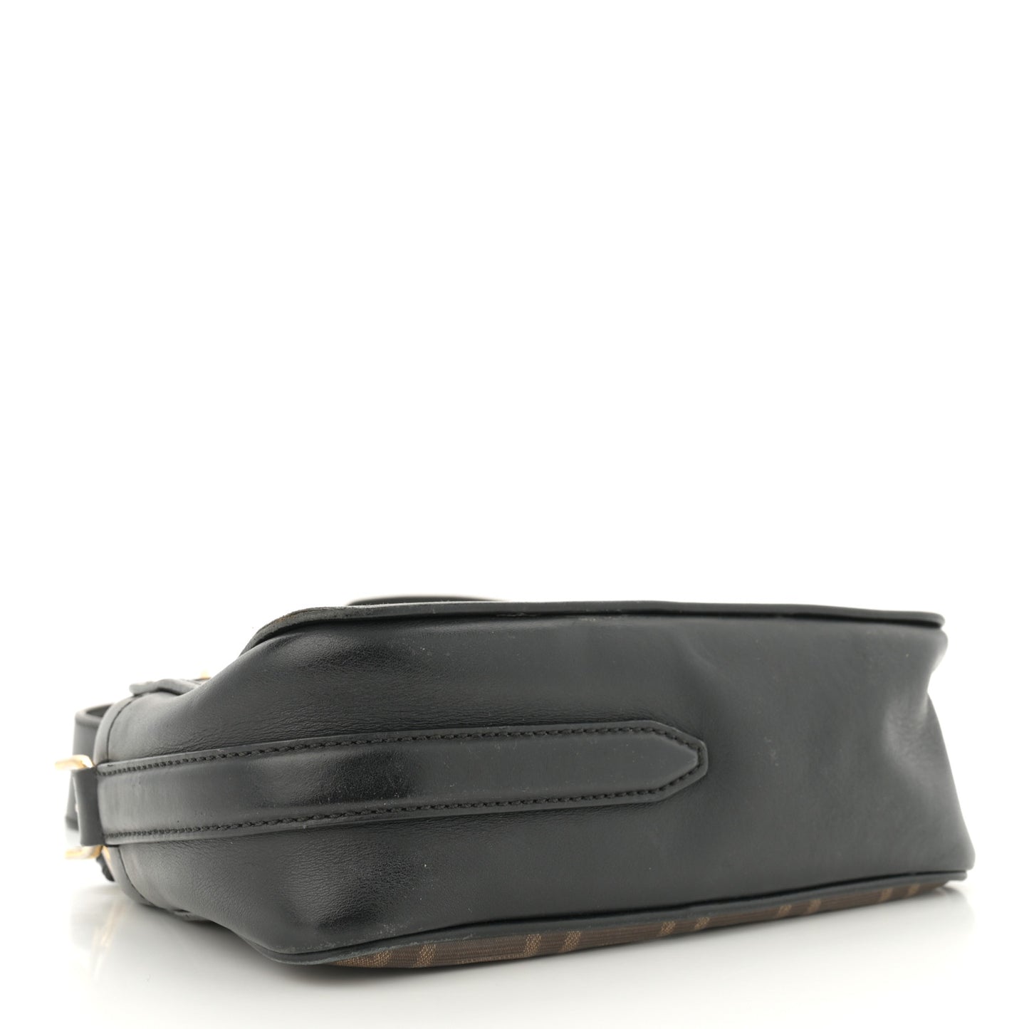 Glazed Fabric Vitello Century F is Fendi FF 1974 Stamp Patch Camera Case Mogano Panna Black