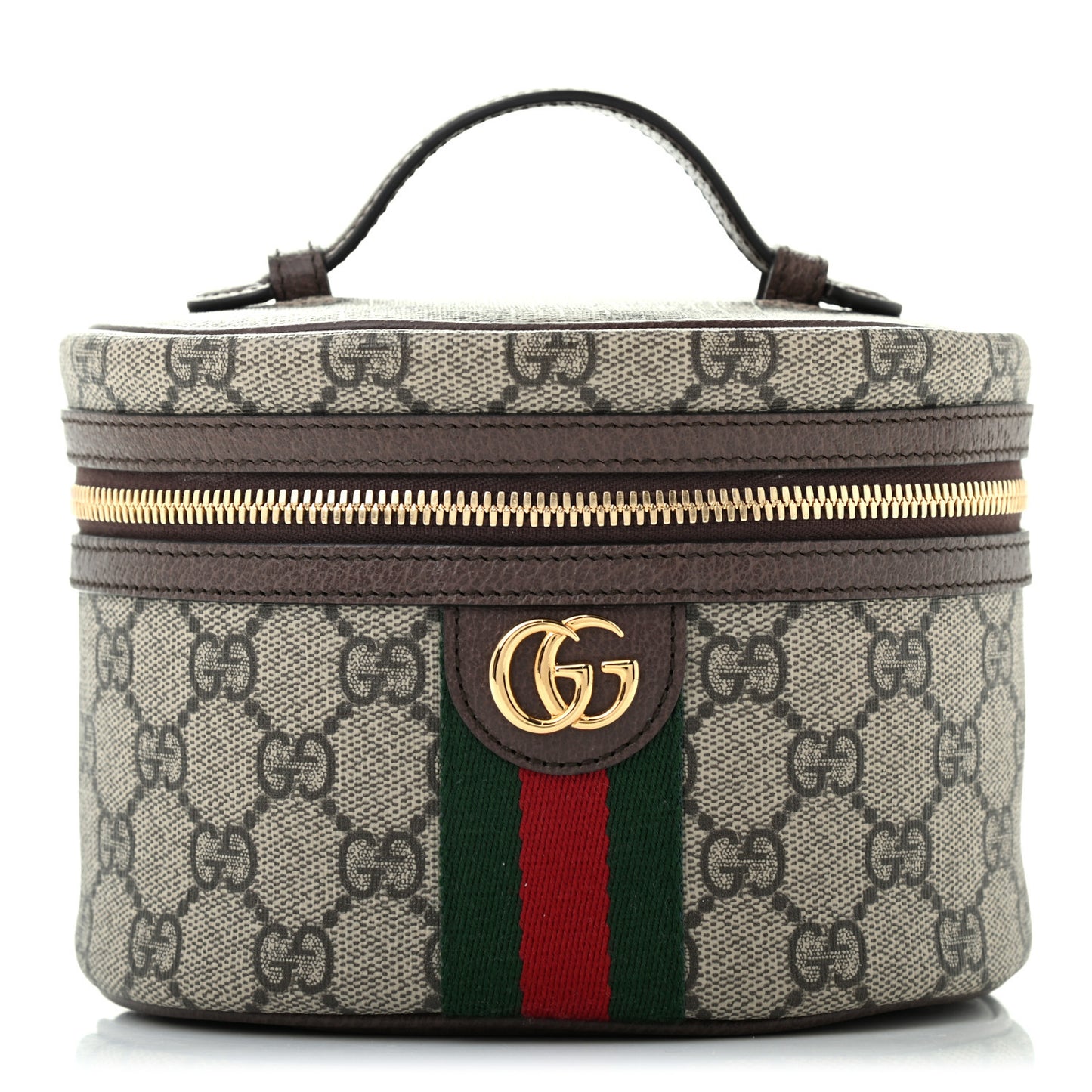GG Supreme Monogram Textured Calfskin Web Ophidia Vanity Cosmetic Case Beige Ebony New Acero