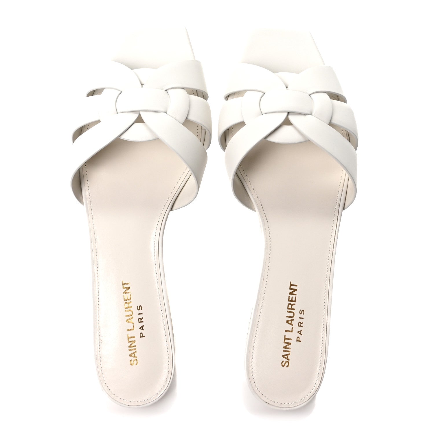 Saint Laurent Calfskin Tribute 05 Slide Sandals 39.5 Porcellana 2 of 10