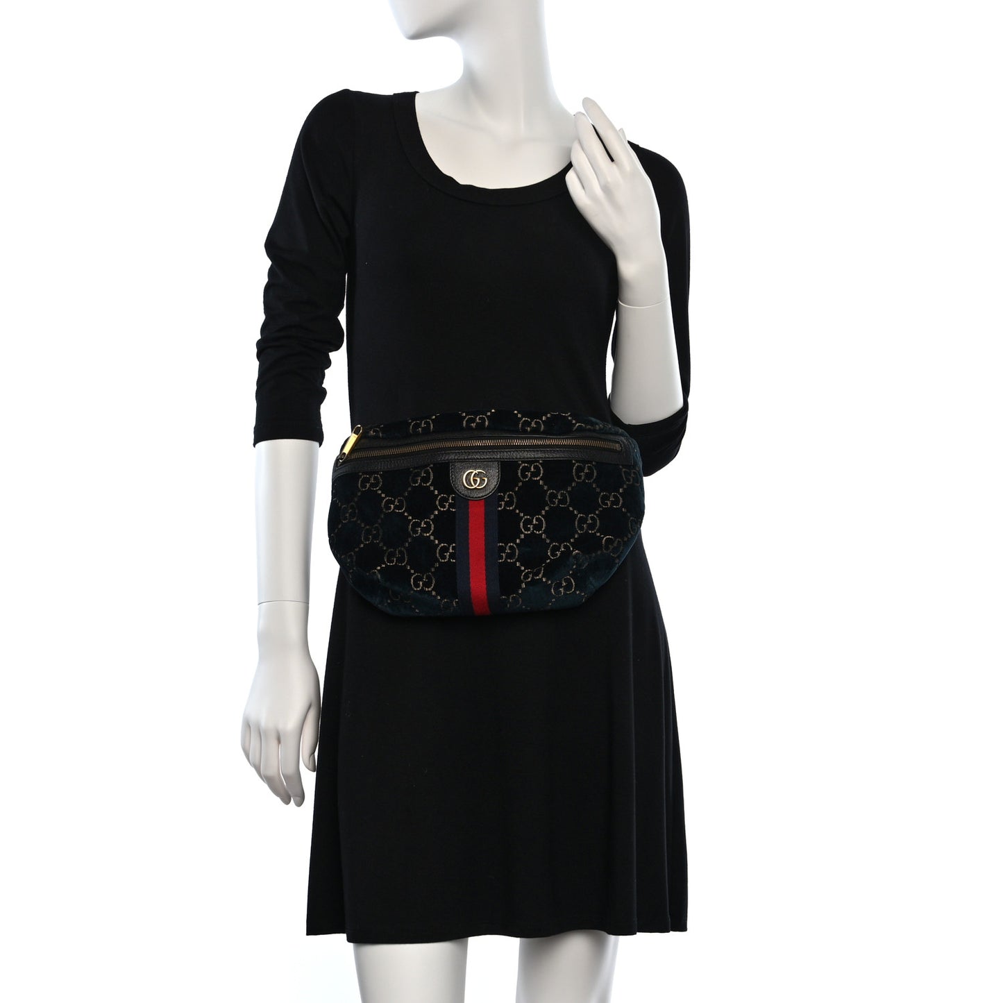 Velvet GG Monogram Web Belt Bag Blue Beige