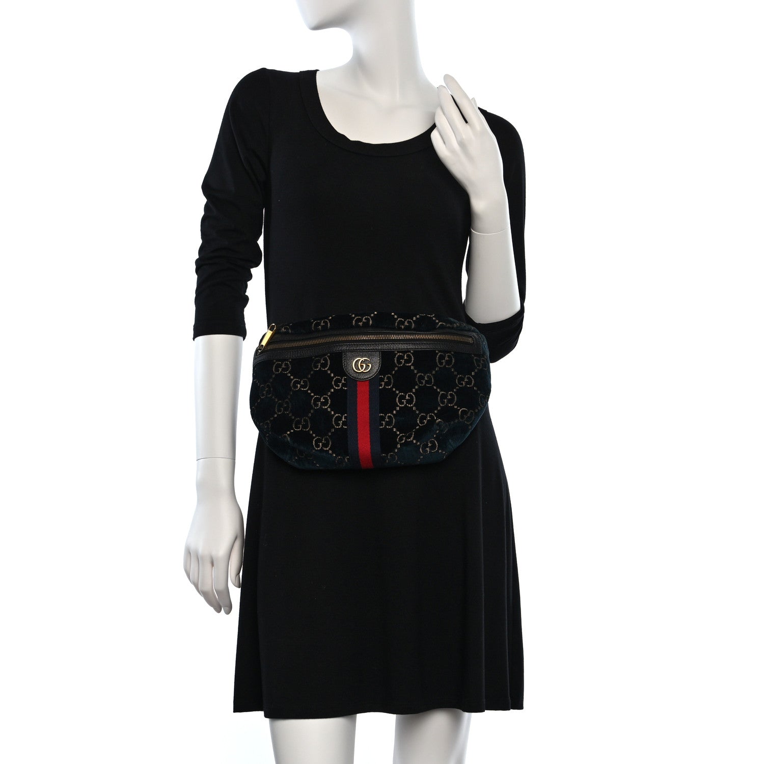 Gucci Velvet GG Monogram Web Belt Bag Blue Beige 2 of 9