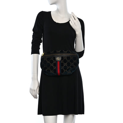 Gucci Velvet GG Monogram Web Belt Bag Blue Beige 2 of 9