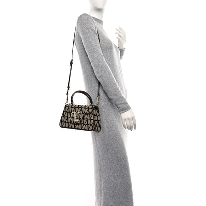 Valentino Garavani Toile Iconographe Goatskin VLogo Small Loco Top Handle Bag Naturale Black Fondant 2 of 7