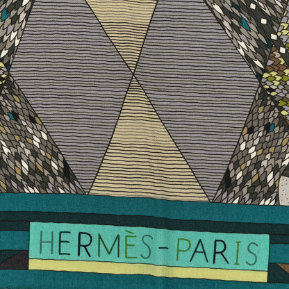 Hermes Cashmere Silk Patchwork Horse Shawl 140 Vert Beige 2 of 3