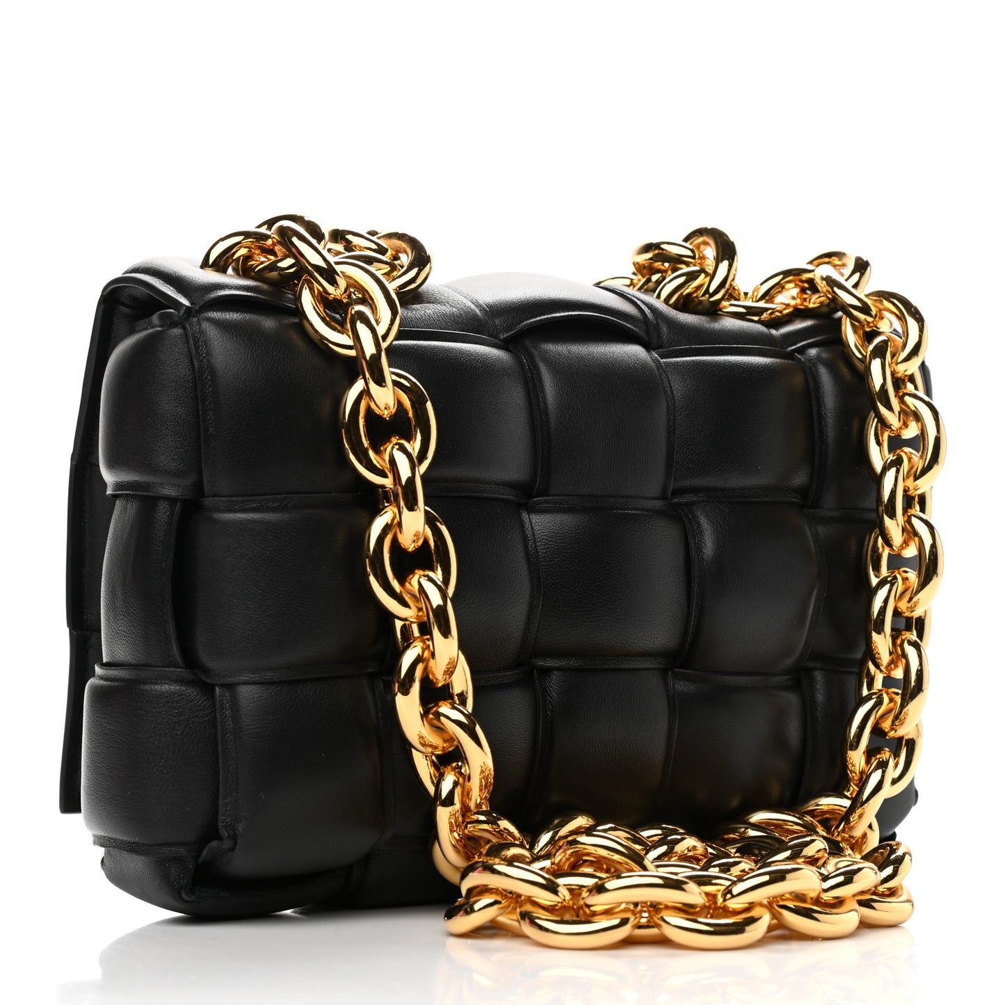 Lambskin Maxi Intreccio Padded Chain Cassette Crossbody Bag Black