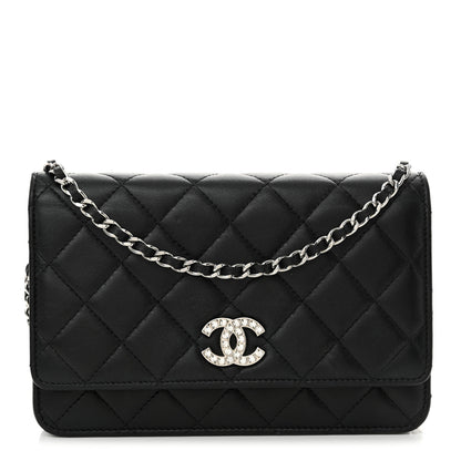 Chanel Lambskin Quilted Crystal CC Wallet On Chain WOC Black 1 of 12