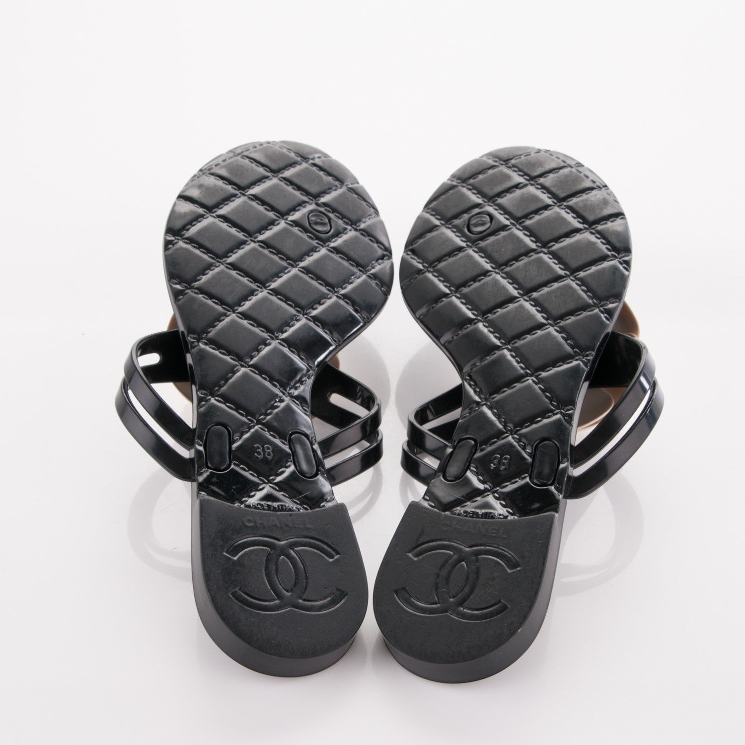 Chanel Jelly Camellia Thong Sandals 38 Black Ivory 5 of 7