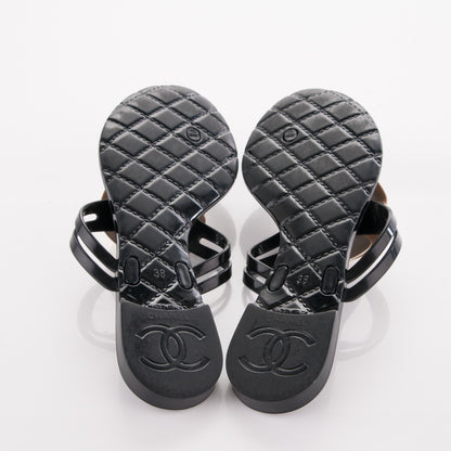 Chanel Jelly Camellia Thong Sandals 38 Black Ivory 5 of 7