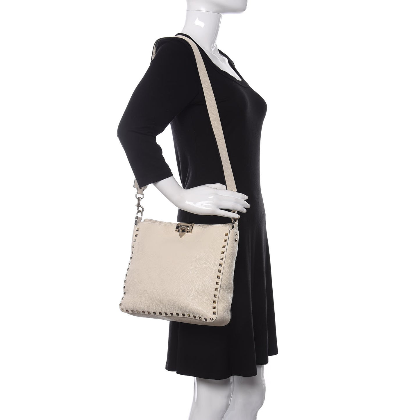 Pebbled Calfskin Small Rockstud Flip-Lock Messenger Bag Light Ivory