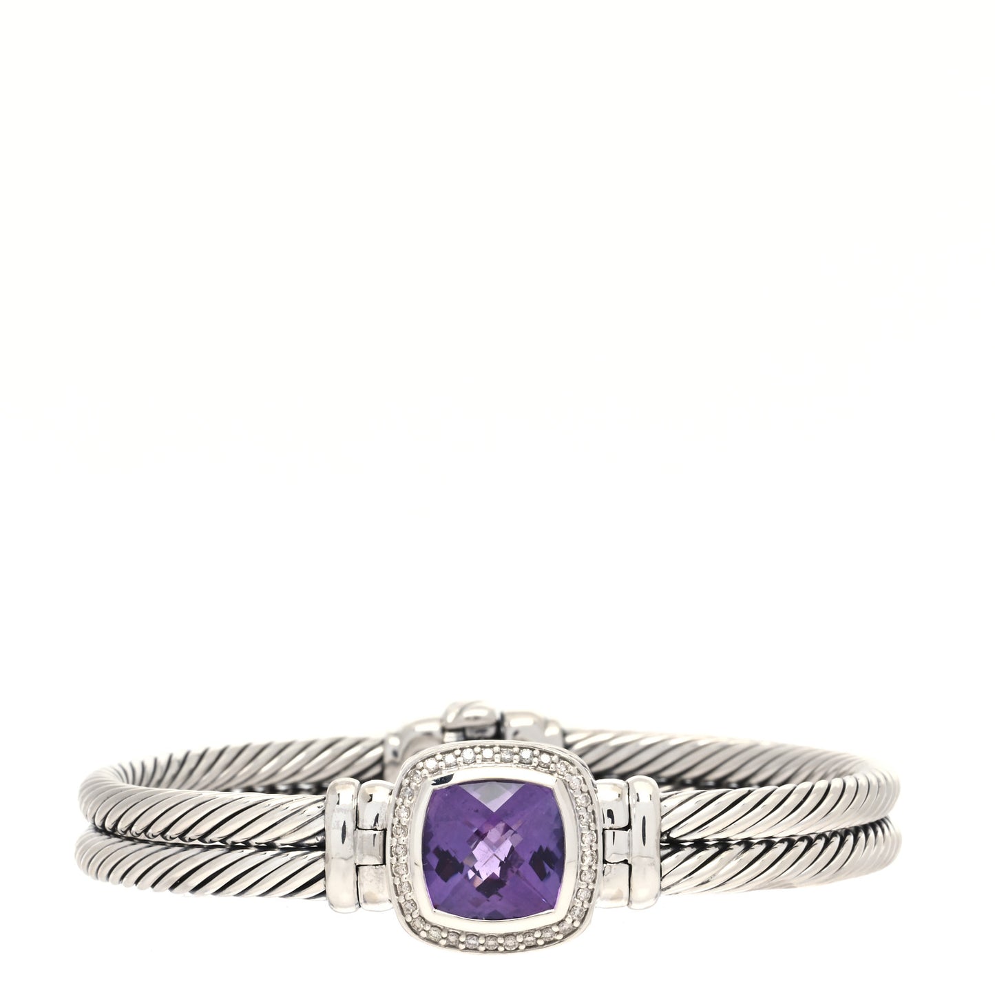 Sterling Silver Diamond Amethyst 10mm Albion Cable Bracelet