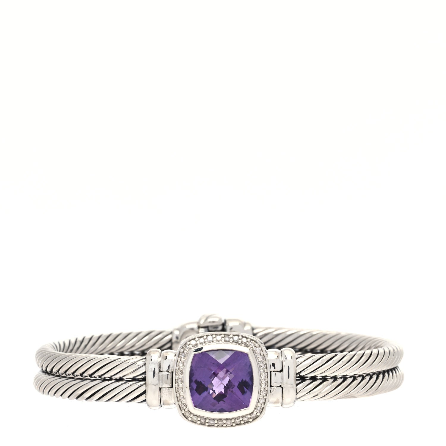 David Yurman Sterling Silver Diamond Amethyst 10mm Albion Cable Bracelet 1 of 5