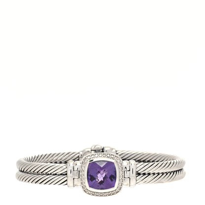 David Yurman Sterling Silver Diamond Amethyst 10mm Albion Cable Bracelet 1 of 5