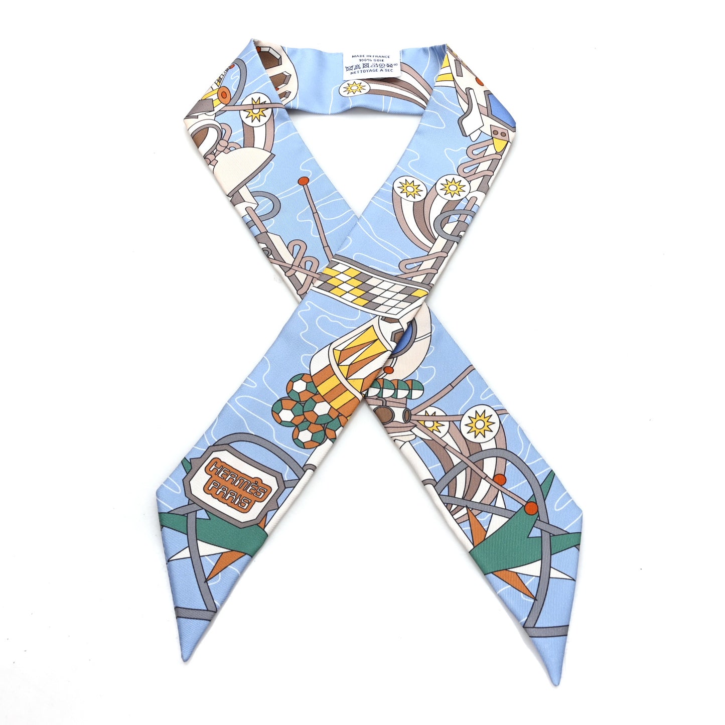 Silk Odyssey Twilly Beige Bleu Ciel Jaune Vif