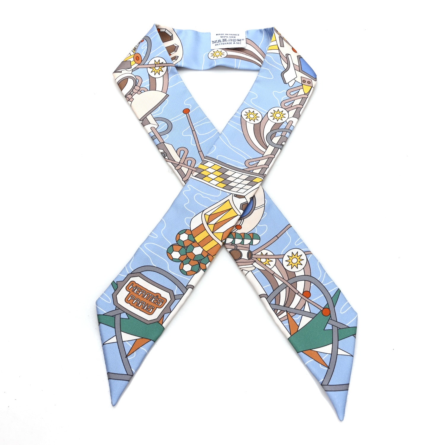 Hermes Silk Odyssey Twilly Beige Bleu Ciel Jaune Vif 1 of 3
