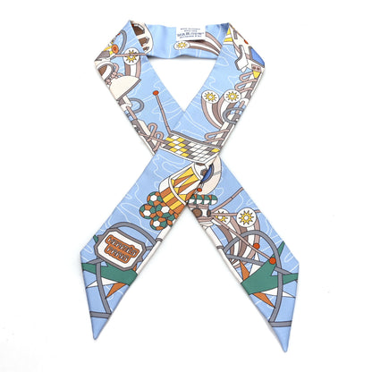 Hermes Silk Odyssey Twilly Beige Bleu Ciel Jaune Vif 1 of 3