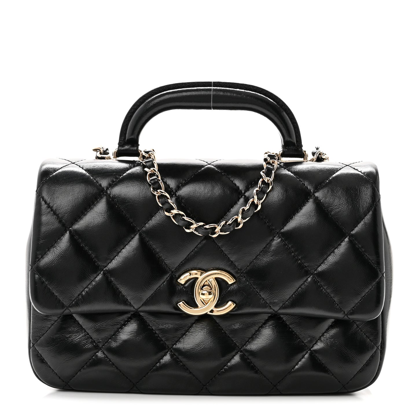 Shiny Lambskin Quilted Coco Trip Flap Bag Black