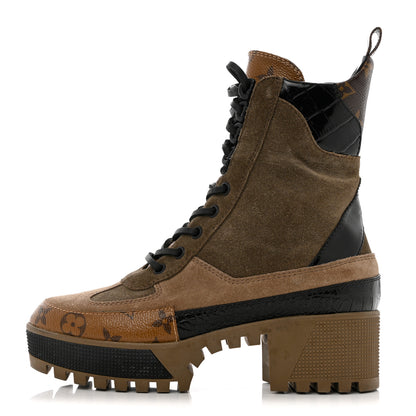 Louis Vuitton Suede Calfskin Monogram Laureate Platform Desert Boots 37 Taupe 1 of 12
