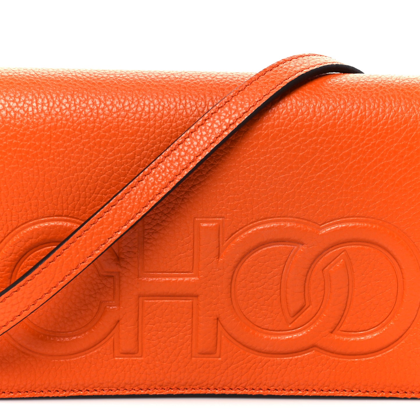 Grainy Calfskin Sonia Wallet On Chain Amber Orange