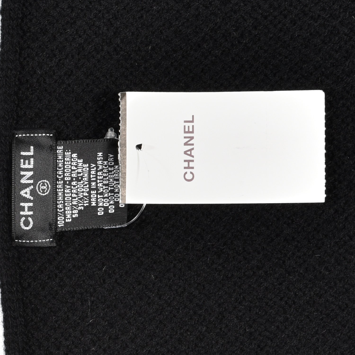 Chanel Cashmere Silk CC Logo Stole Black 5 of 5
