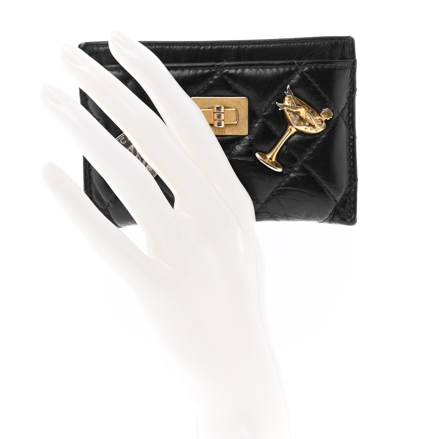 Chanel Aged Calfskin Quilted Lucky Charms Reissue Card Holder Black 2 of 9