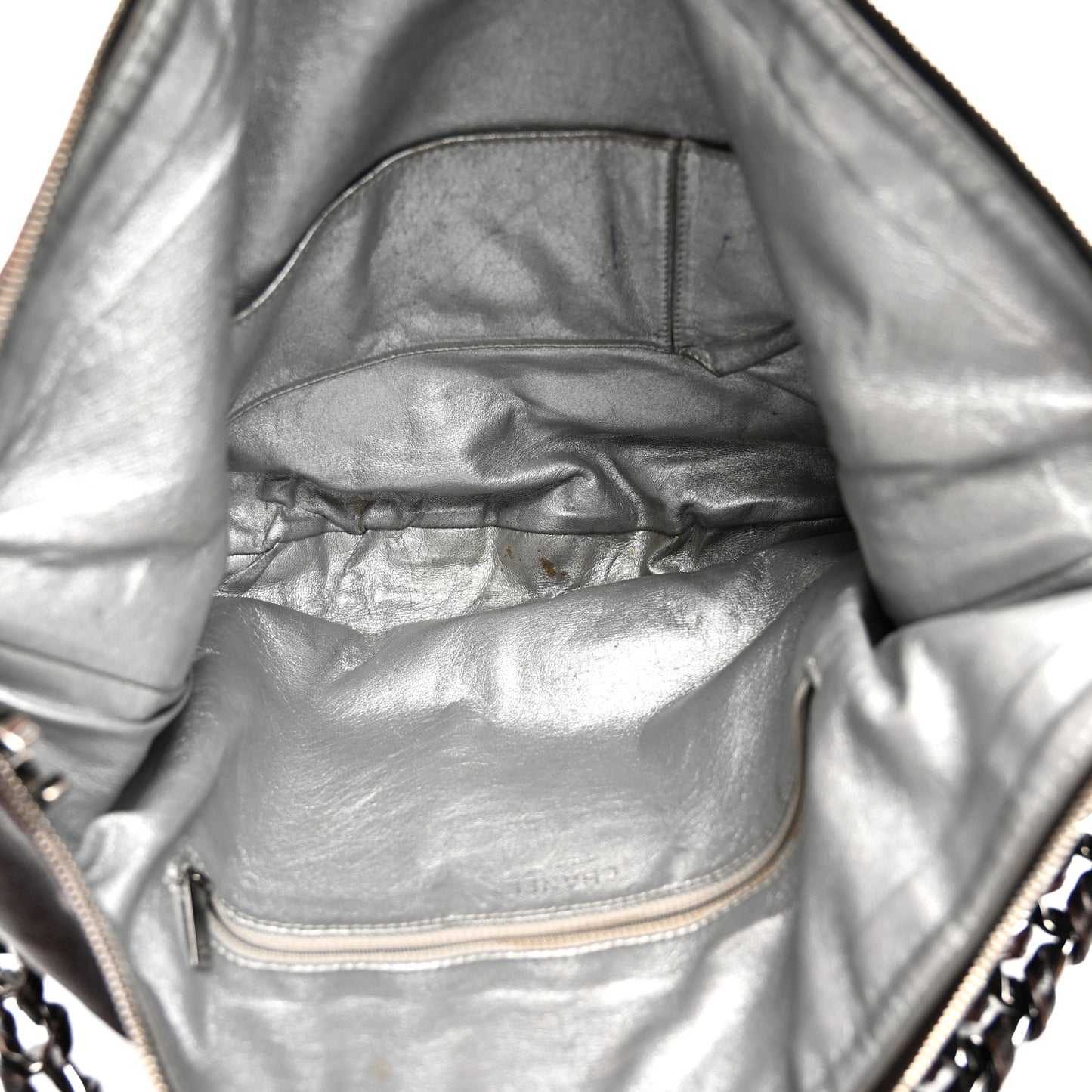 Glazed Caviar Modern Chain Hobo Brown