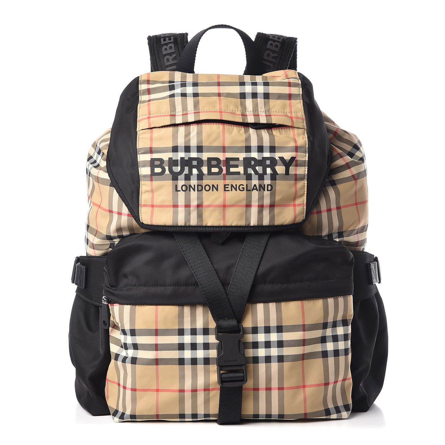 Nylon Vintage Check Logo Print Backpack Black Archive Beige