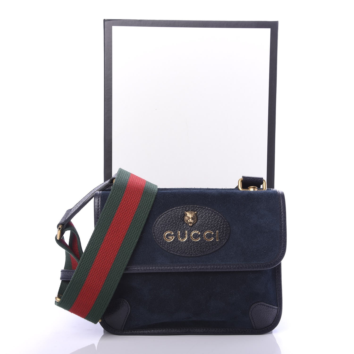 Gucci Suede Web Small Neo Vintage Double Flap Messenger Bag Blue 10 of 10