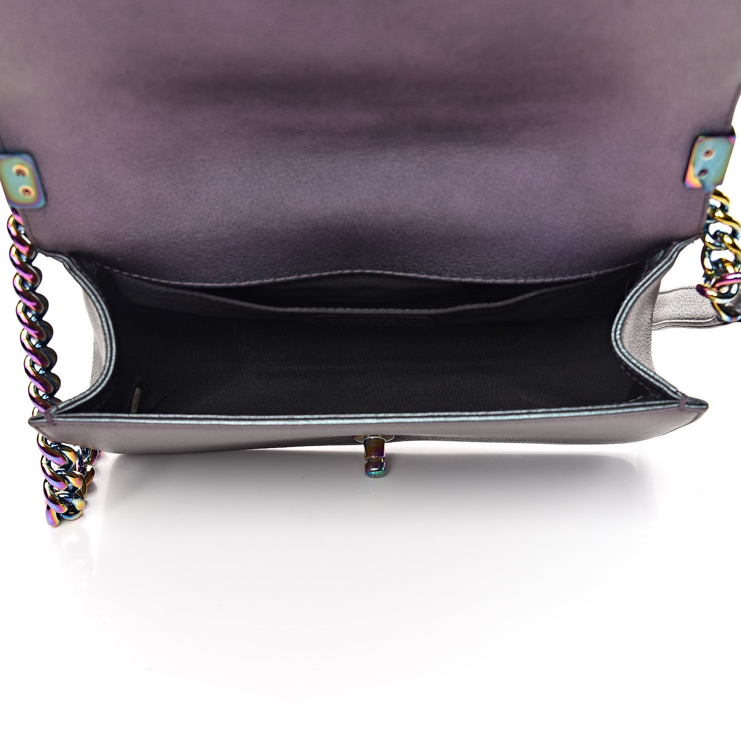 Iridescent Goatskin Quilted Medium Boy Flap Purple