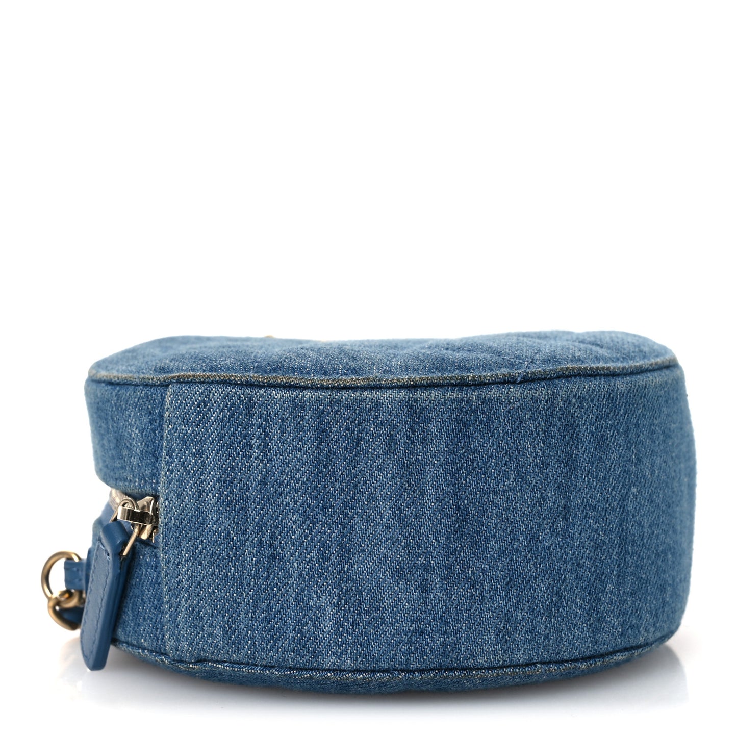 Denim Quilted Round Pearl Crush Clutch With Chain Blue