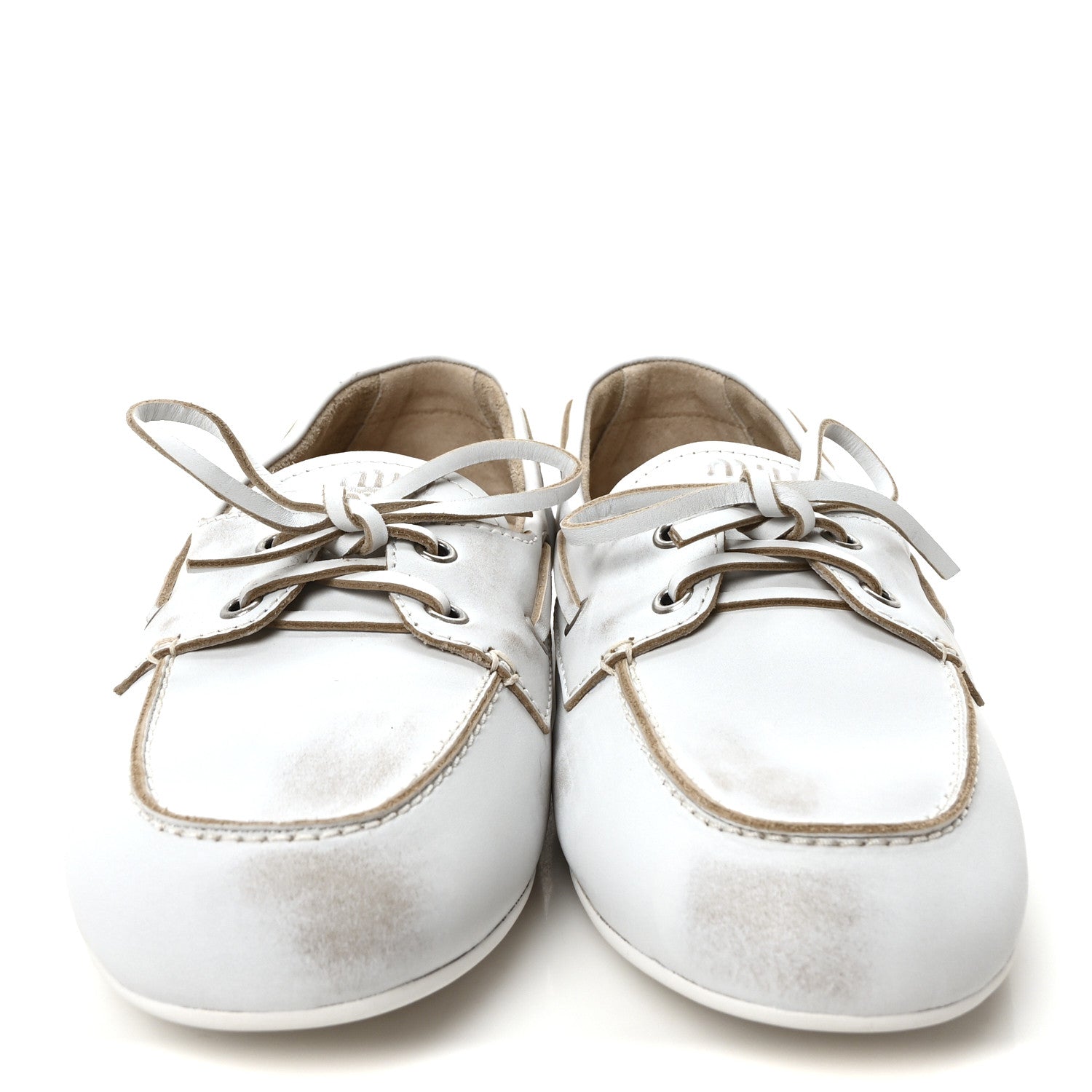 Miu Miu Vitello Deco Boat Loafers 39.5 White 3 of 9
