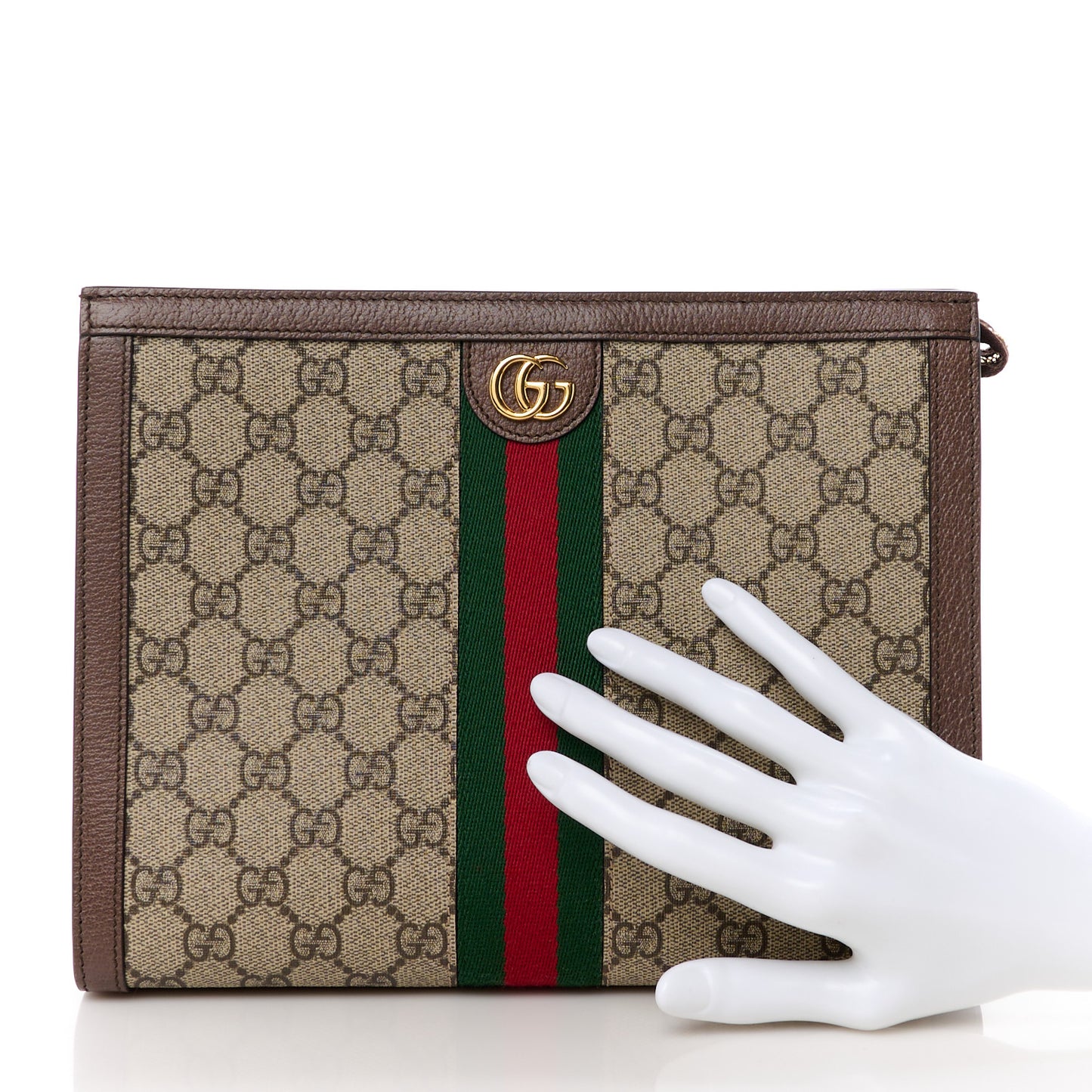 GG Supreme Monogram Web Ophidia Pouch Brown