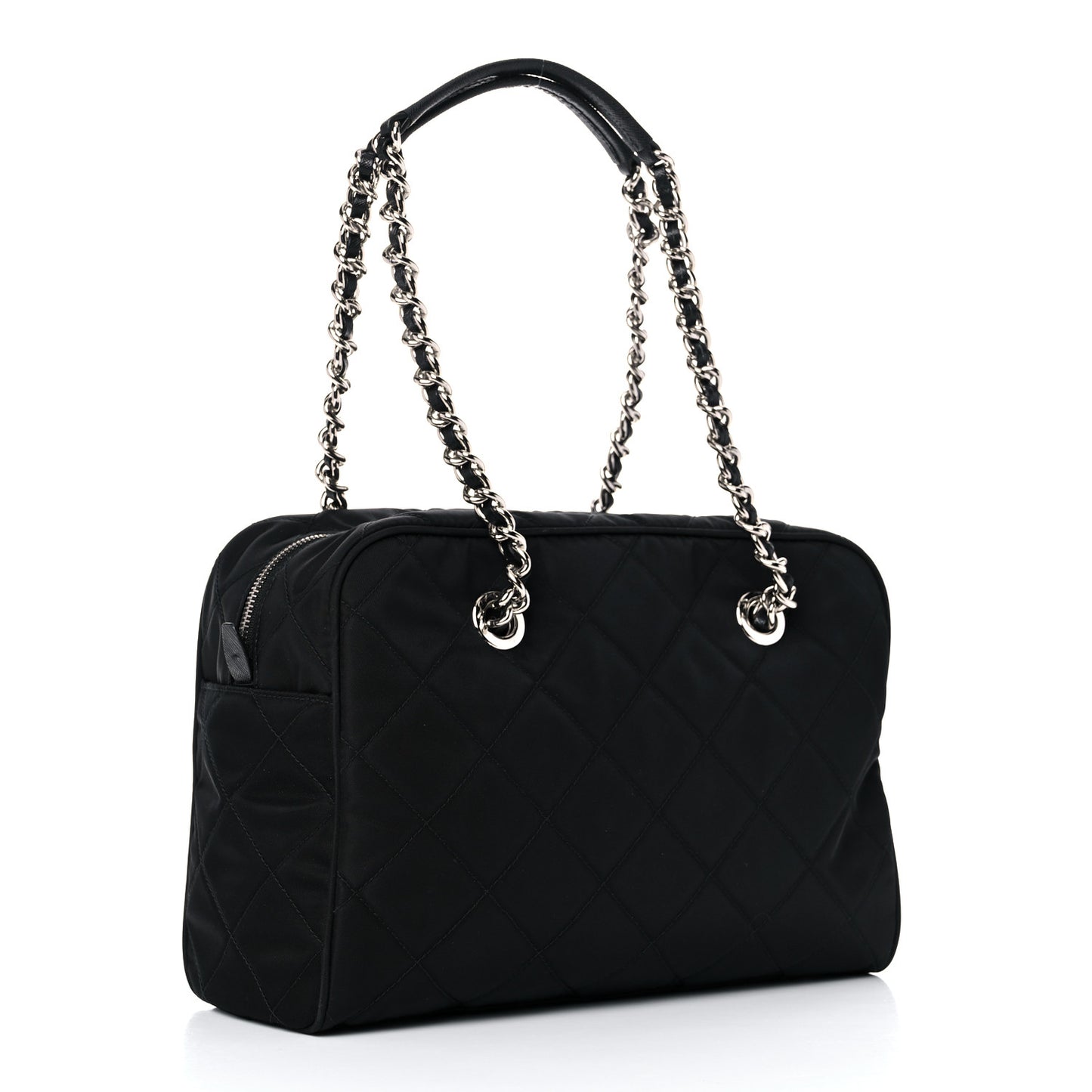 Nylon Tessuto Impuntu Quilted Shoulder Bag Black