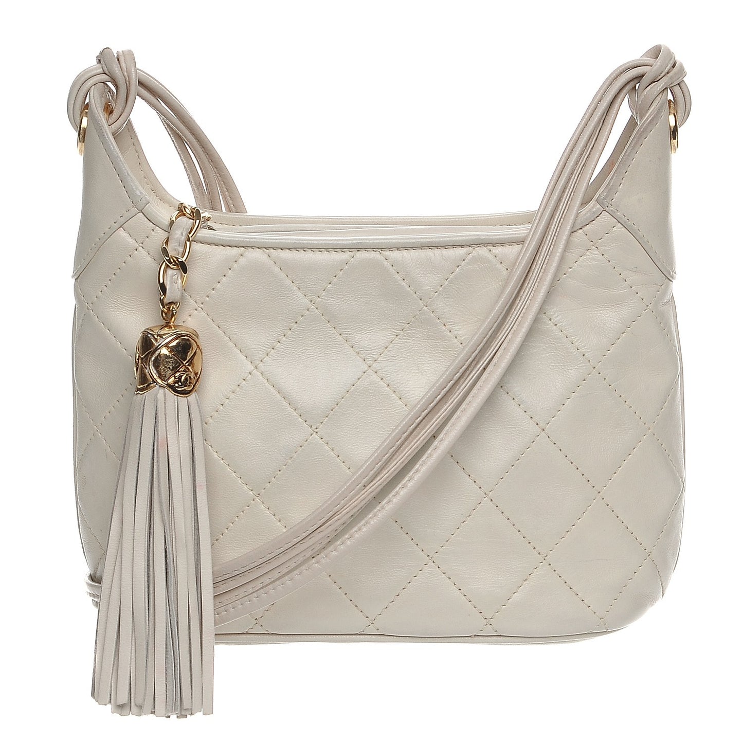 Lambskin Quilted Tassel Bag Beige Clair