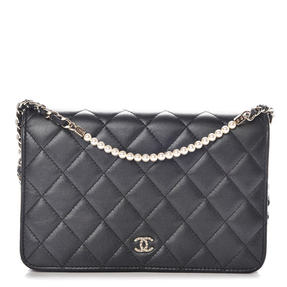 Chanel Iridescent Lambskin Quilted Pearl Wallet On Chain WOC Black 1 of 16
